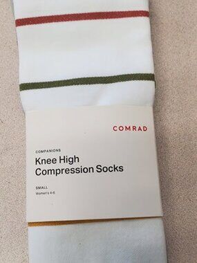 Comrad 2 pr Nylon knee high compression socks women's S (4-6) multi stripes, NWT